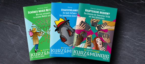 Titel der drei k&m-Ausgaben Schönes neues Netzwerk, Staatstrojaner und Hauptsache bequem